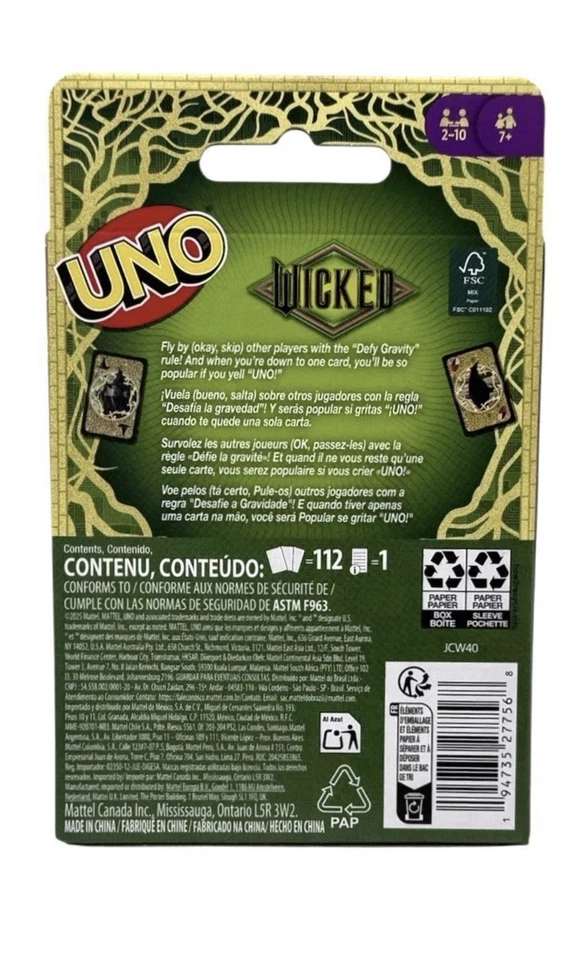 2025 Mattel Games UNO:  Wicked Movie Edition Card Game NEW - Image 3 of 4