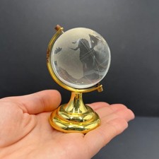 Mappamondo Cristallo Fermacarte Mini Vetro Metallo Scrivania Decorazione Eleg...