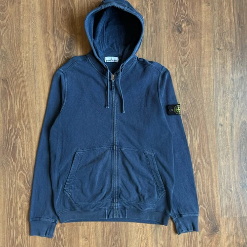 Felpa con cappuccio e zip Stone Island tinta in capo blu uomo taglia XL