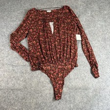 Free People Kaya Print Cutout Plunge Neckline Bodysuit Large Chocolate Floral