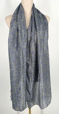 Dupatta 100 silk rectangle Scarf 76x21" Grey yellow cherry print lightweight