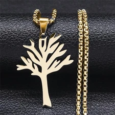 Gold Tree of Life Necklace Stainless Steel Pendant Men Women Jewelry Gift