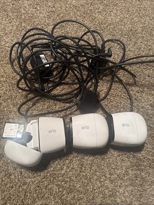 Lot of 3 Netgear Arlo Go VML4030 HD Security Cameras  W/cords Untested As Is