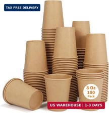 Disposable Cups, 100 Pack 8 Oz Kraft Paper Cups, Paper Coffee Cups, Disposable C