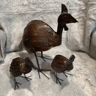 Vintage 3PC MCM Brutalist Welded Metal Guinea Fowl Bird Sculpture Set