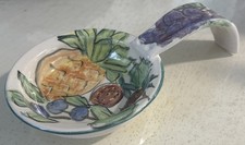 Studio Pottery Spoon Rest Monicats Hand Painted Fruit Motif Canada Signed