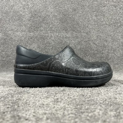 Crocs Neria Pro II 206059 Women s Size 7 Black Paisley Slip On Work Clogs Used