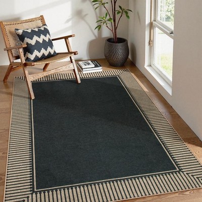 Striped Border Easy Jute Outdoor Rug 5x7 Area Rugs for Living Room, Washable ...