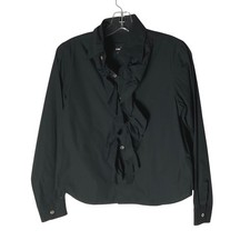 Tricot Comme des Garcons Ruffle Front Cotton Blouse Black Quiet Luxury Medium