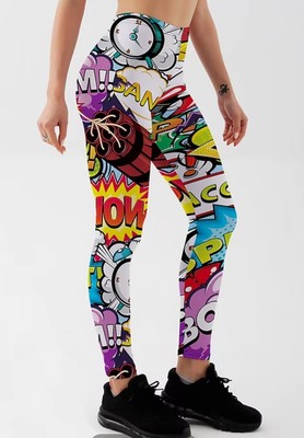 3D gedruckte Frauen Leggings Cartoon Comicstyle Fitness Freizeit Laufhose NEU