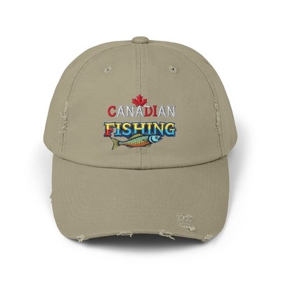 Canadian Distressed  Fishing Cap | Trout Fish Graphic Hat