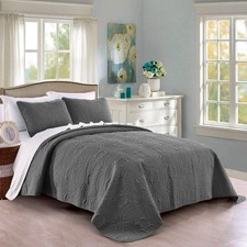 Quilt Set Full/Queen Size Dark Grey - Oversized Bedspread - Soft Microfiber L...