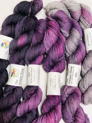 AMETHYST GRADIENT SET 177gr 680yd Unique Sheep KIRI sw Merino & SILK Fngrg YARN - Picture 7 of 19