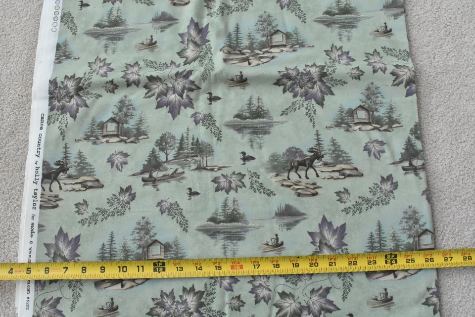 By 1/2 Yd, "Canoe Country" Scenes on Green Flannel, Moda, Holly Taylor, P8946 - Image 3 of 4