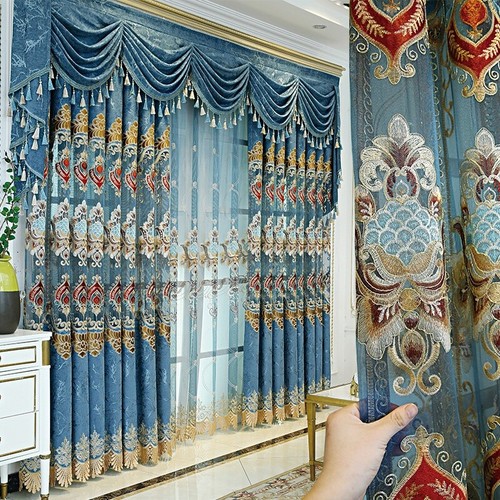 Cortina hueca de oruga cortina de apagón bordada de tul para sala de estar floral - Imagen 3 de 14