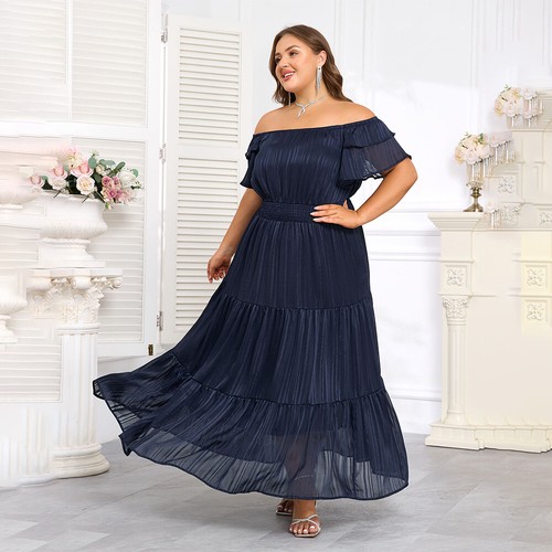 Plus Size Women One Shoulder Ruffle Party Cocktail Maxi Dress Evening Ball Gown - Picture 6 of 18