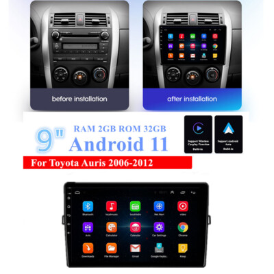 9'' Android 11 Stereo GPS Navi WIFI Player For 06-12 Toyota Auris Buid-in Carplay