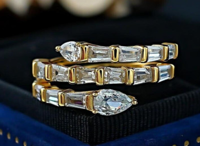 Snake Drop Diamond Ring, 18K Gold Vermeil, Lab Grown White Diamond, Elegant