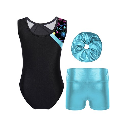 Kids Girl's Jumpsuit And Bottoms Hair Tie Sport Leotard Boyshorts Set One-Piece - Picture 6 of 27