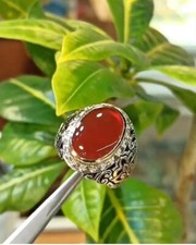 Natural Yameni Aqeeq Gemstone Ring Sterling Silver 925 Handmade Ring For Men Red