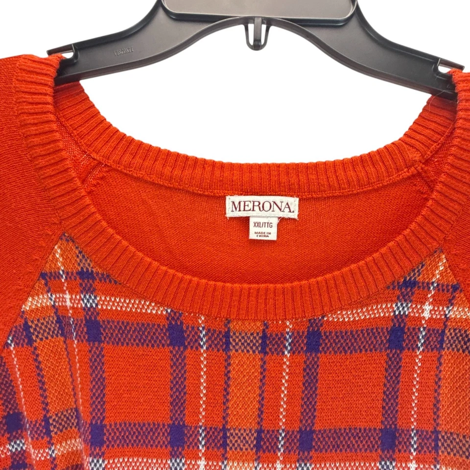 Suéter Pullover Merona Frontal a Cuadros para Mujer XXL Rojo Naranja Manga Larga Tejido Top Foto 2 de 4