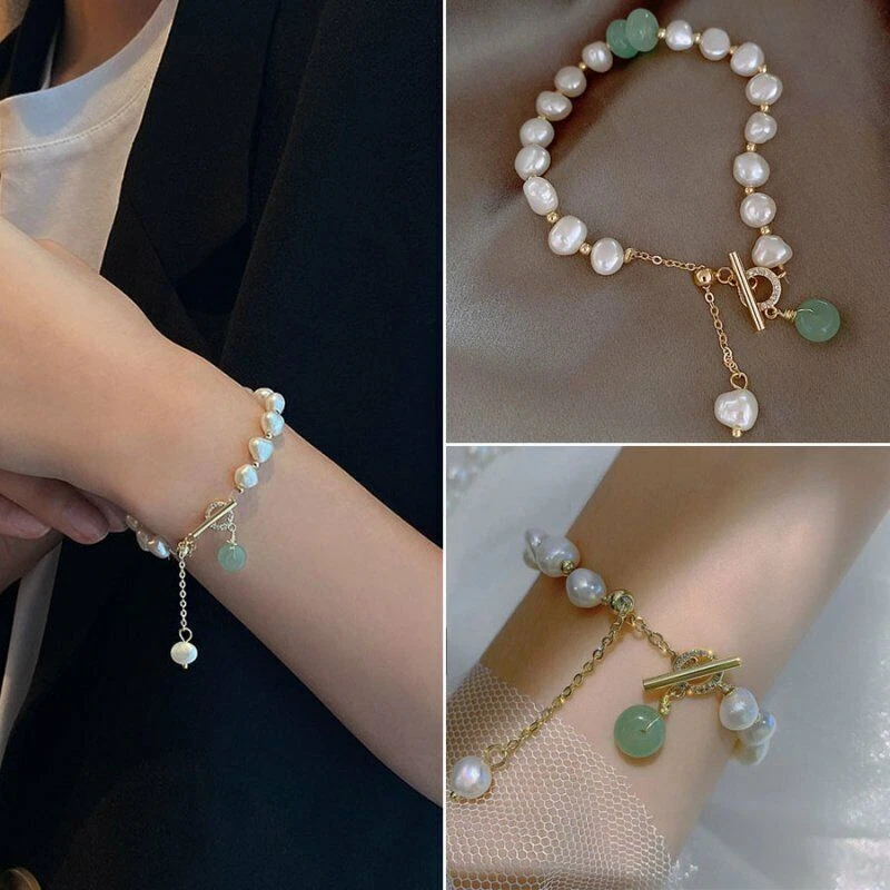 Brazalete ajustable de perlas irregulares de agua dulce enchapado en oro de 10 piezas para mujer Foto 2 de 4