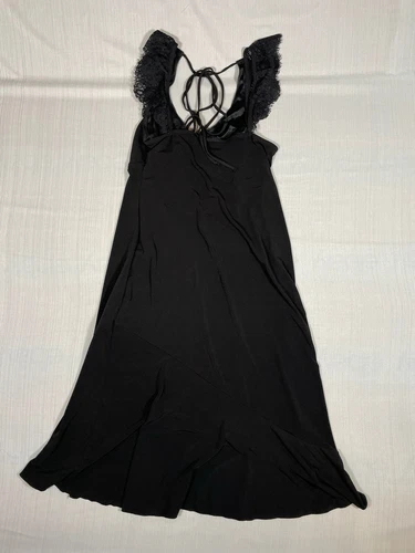 Womens Little Black Dress LBD Lace Ruffle Straps Sz Medium M (A9)