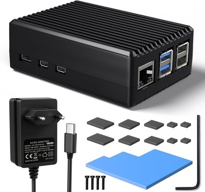 Miuzei Aluminium Case Mit5,1V 5A 27W Gan Netzteil for Raspberry Pi 5 4Gb Und 8Gb