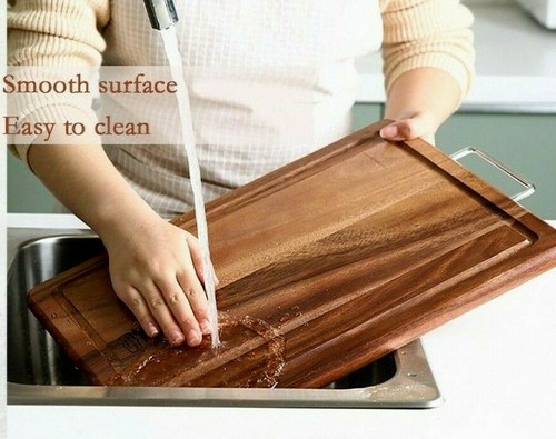 Acacia Wood Rectangular Cutting Board End Grain Juice Grooves Chopping Cut Block - Picture 6 of 12