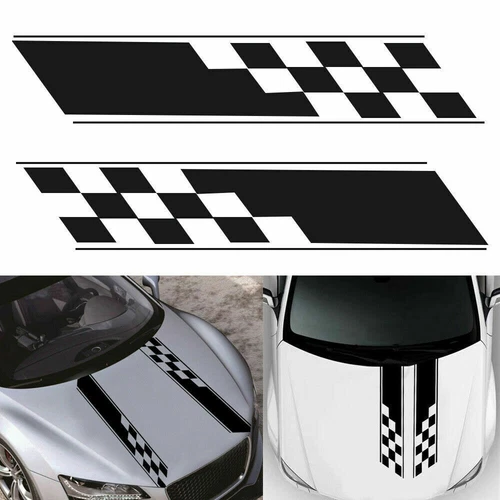 2pcs Car Body Side Sticker Door Fender Hood Decor Trim Plaid Stripe Vinyl Decals