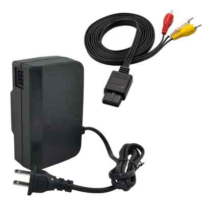 AC Adapter Power Supply And AV Cable Cord For Nintendo For N64 Brand New 