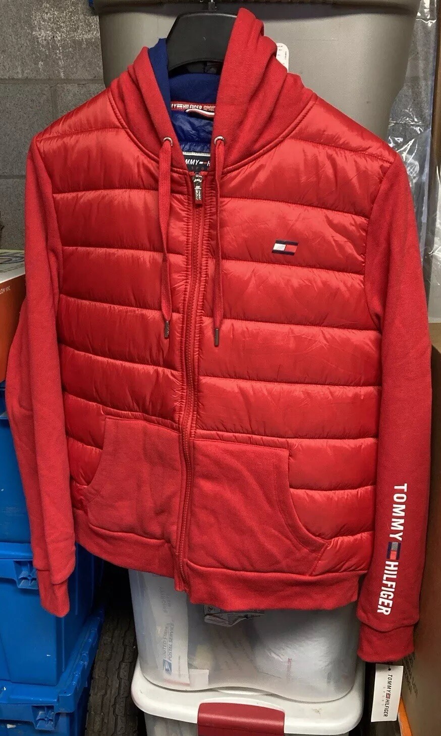Tommy Hilfiger Mix Media Full Zip Hoodie Nylon & Cotton Red 