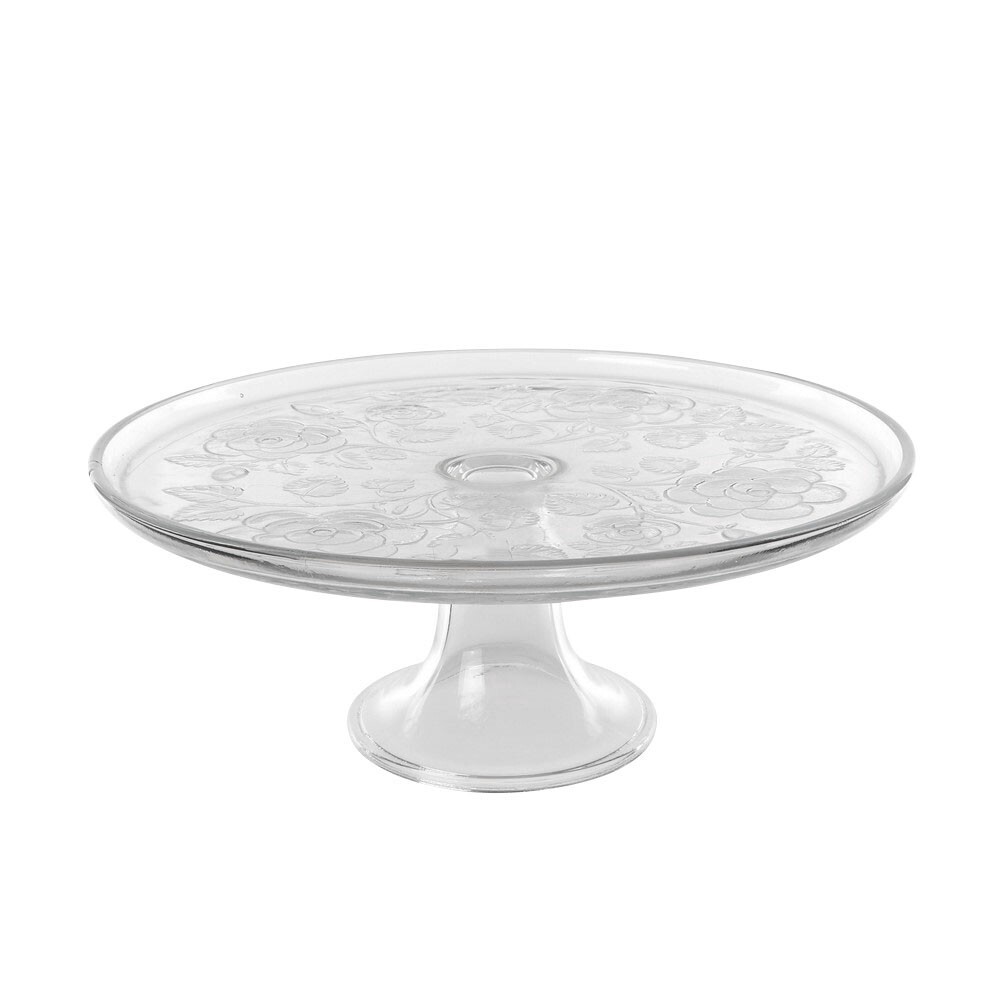 Glass Cake Stand Rose Serving Platter Round Wedding Birthday Dessert Plate