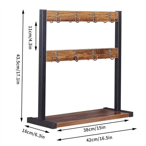 Wood Coffee Mugs Holder for Counter with 16 Hooks 2 Tier Mug Tree Mug Rack Stand - Picture 12 of 12