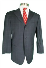 Pal Zileri Mens Navy Windowpane 3 Btn Wool Suit 40R Italy