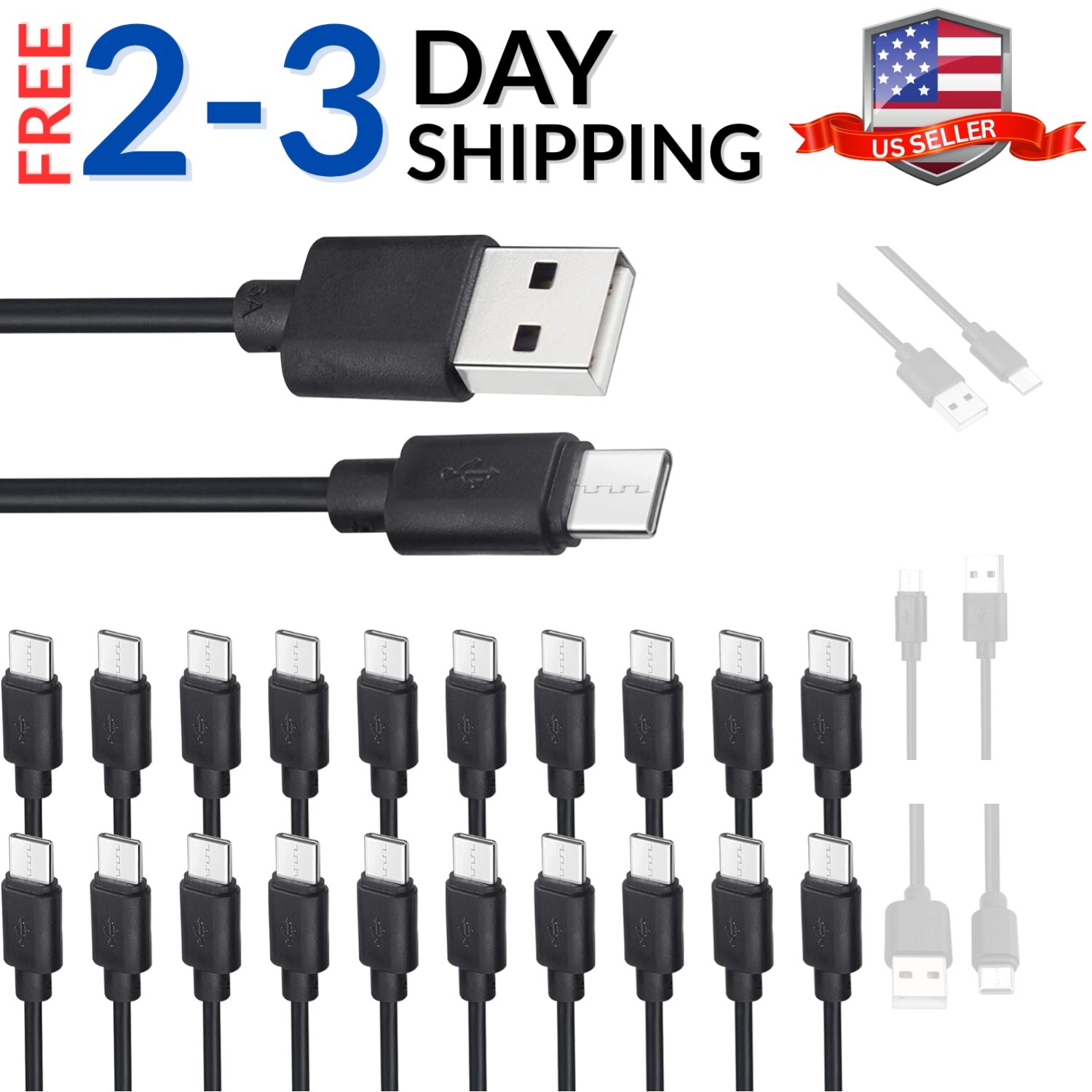 Bulk 20-Pack 3.3ft USB C Fast Charging Cable for Android Tablet-image