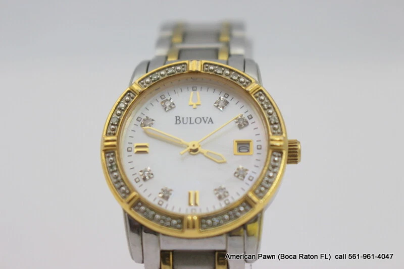 Woman s BULOVA Diamond Bezel Dial Date Watch C637452 New Battery