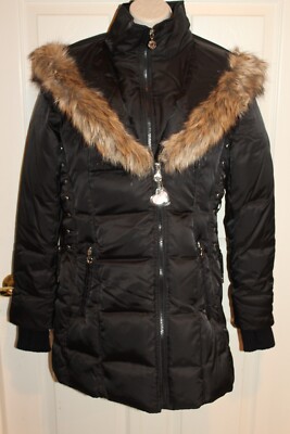 NEW NWT Betsey Johnson Faux Fur Trim Hooded CORSET LACE UP Puffer 