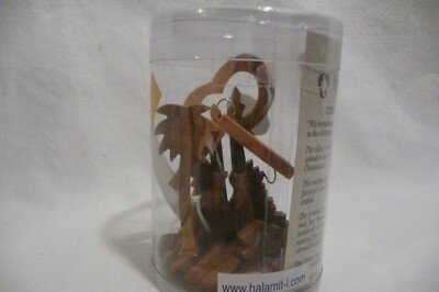 VTG Nativity HALAMIT  Olive Wood Scene Ornament NEW Katzrin