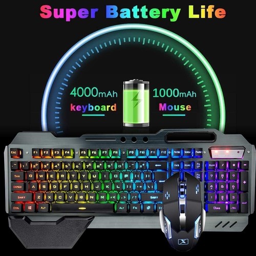 Wireless Gaming Keyboard Mouse & Headset & Mousepad Set RGB Backlit for PC Mac - Picture 2 of 13