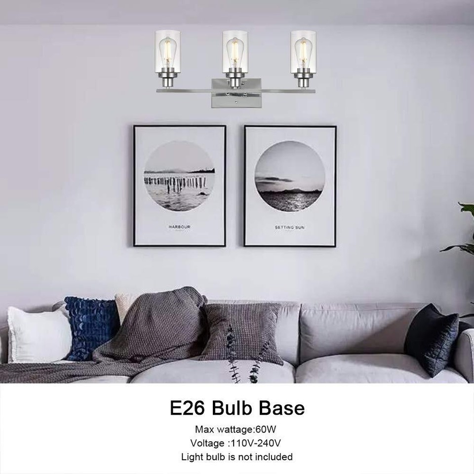 Modern Bathroom Lighting Fixtures Chrome Finish, 3-Light Vanity Lights ...