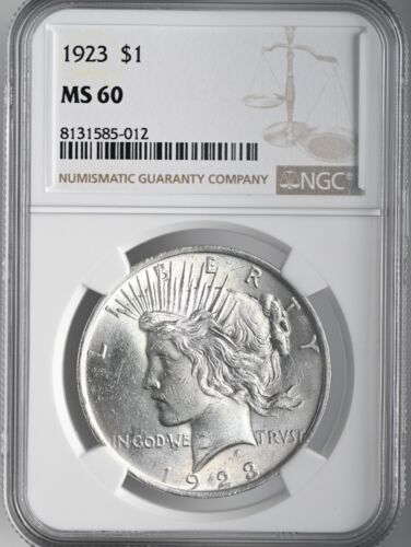 1923-P $1 PEACE SILVER DOLLAR MINT STATE  NGC MS60  #131585-012 FRESHLY GRADED! - Picture 1 of 4