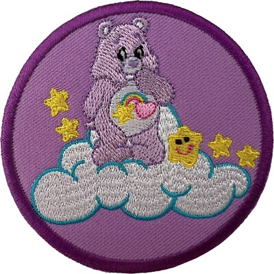 Lila Care Bears Best Friend Bär Aufnäher Bügelbild Aufnähen Regenbogen Herz Stern Wolke
