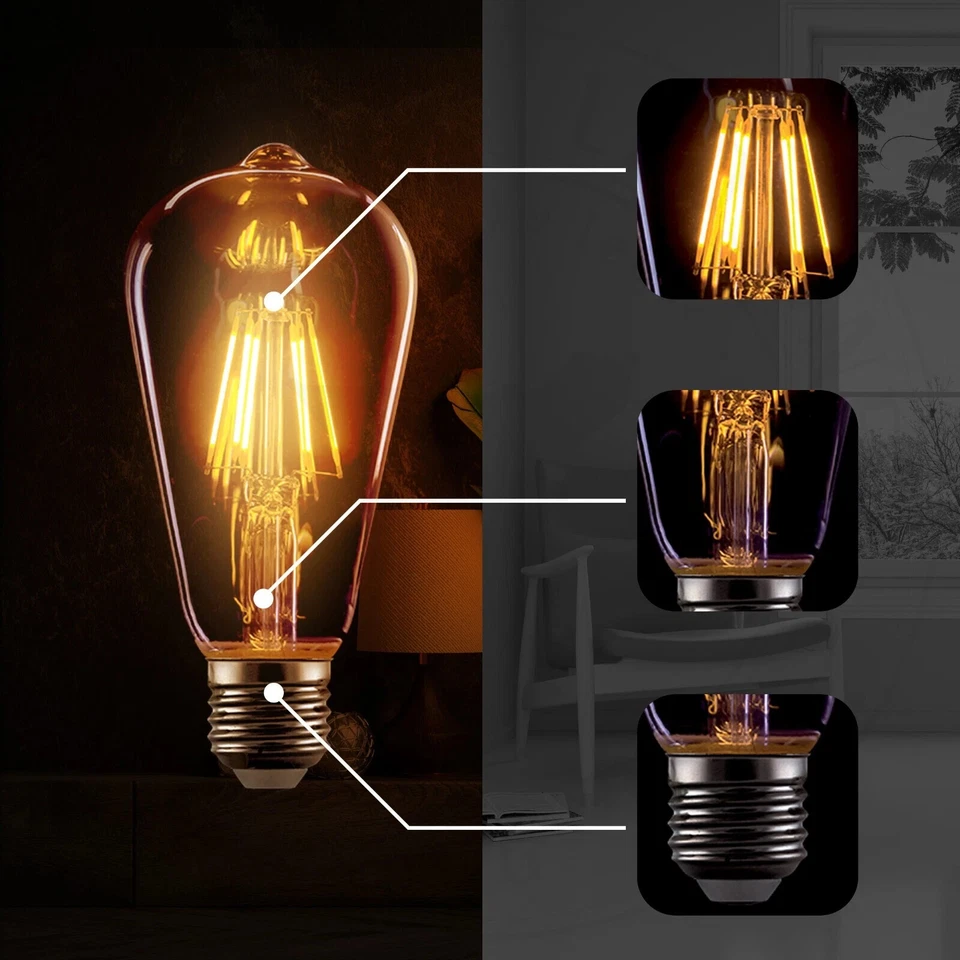 3x E27 Vintage Filament LED Edison Bulb Dimmable 8W ST64 Antique Retro Lights UK - Image 2 of 4