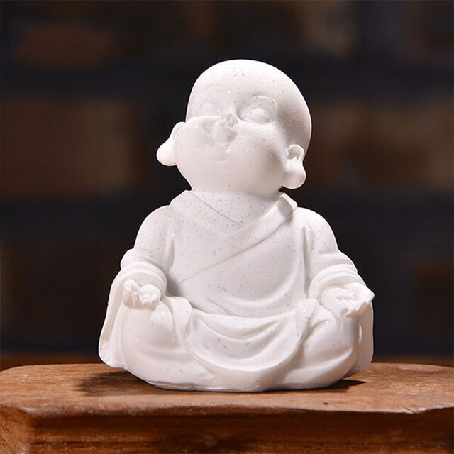 Strongwell Cute Little Monk Statue Sandstone Adorable Chinese Buddha