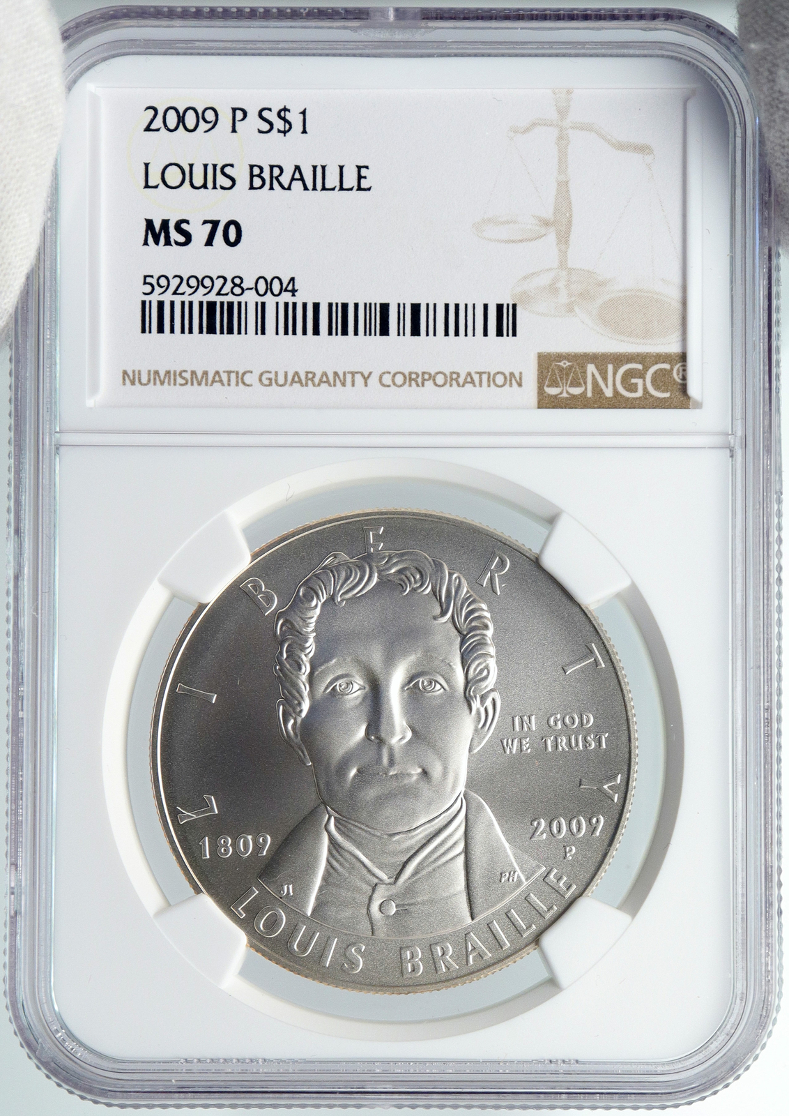 2009 Louis Braille BU Silver Dollar – SKU #2063