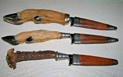 3 Hirschfänger Jul. Herbertz Rehfuß Horn Jagdmesser Jagdnicker Lederscheide