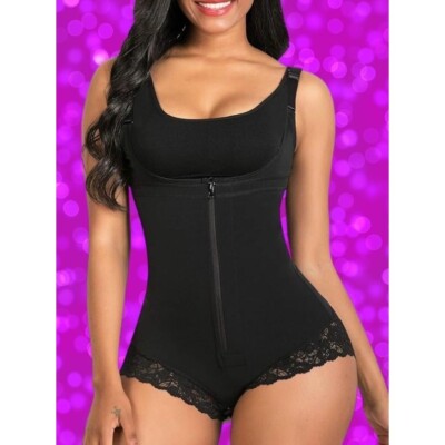SHAPERX Bodysuit Faja Body Shaper Zipper Open Bust Waist Trainer