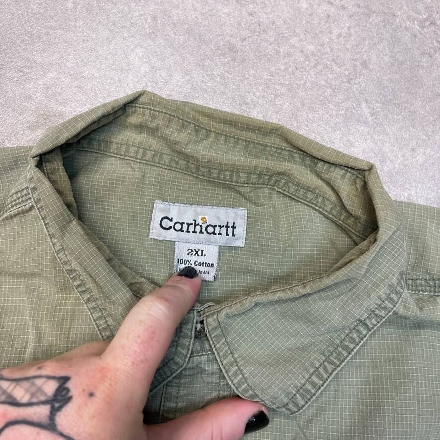 Carhartt Shirt Mens Double Pocket Short Sleeve Button Up Top, Green, 2XL image 7
