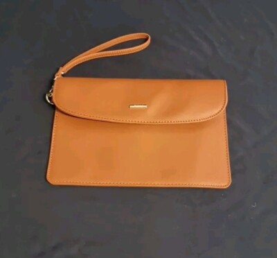 Lovevook Brown Synthetic Saffiano Leather Clutch Wristlet w/Detachable Handle